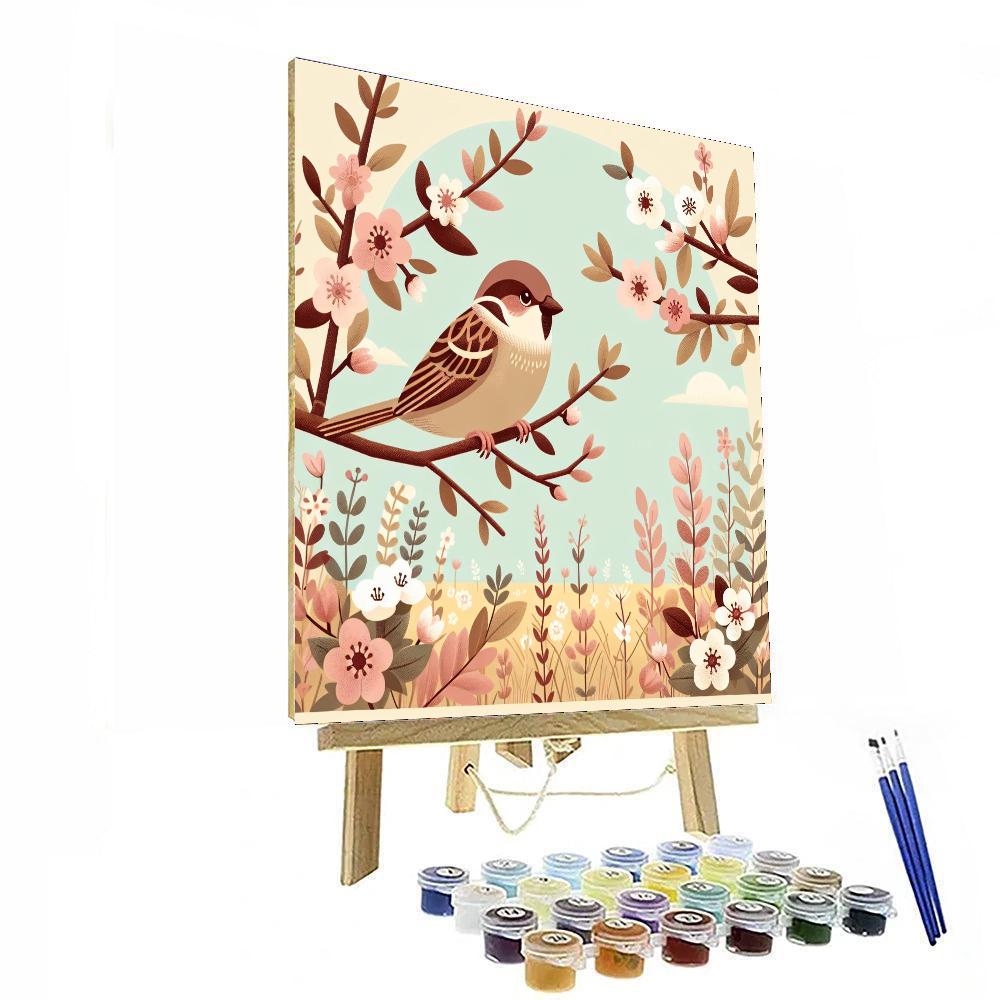 Springtime Sparrow Symphony Painting Number Kit