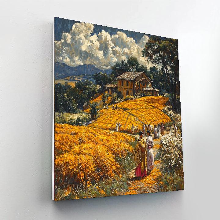 Nandalal Bose Inspired Saffron Harvest Serenade  Painting Number Kit