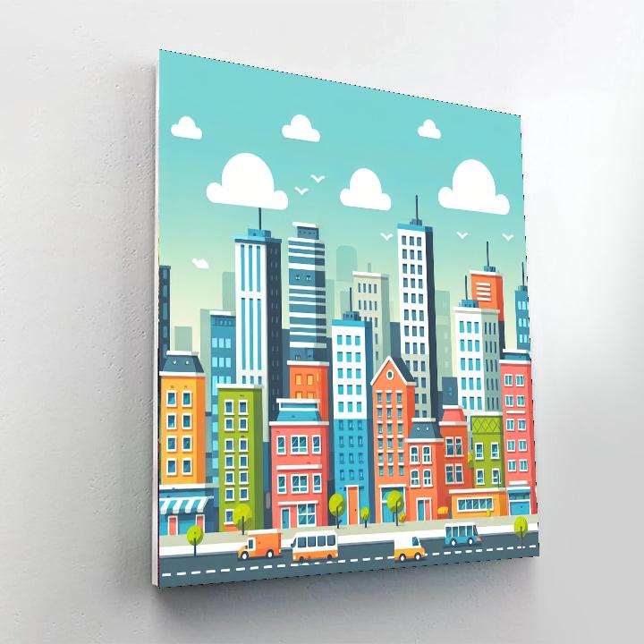 Bustling Cityscape Number Painting