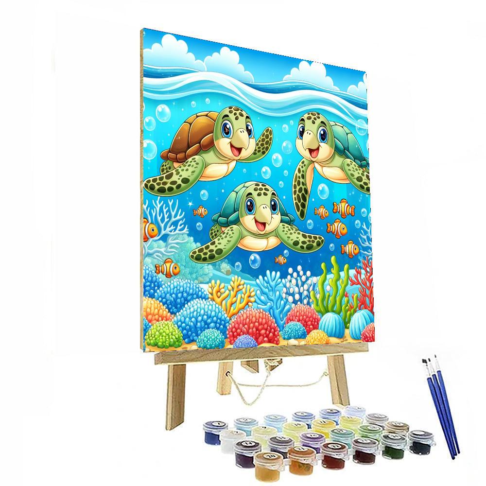 Happy Sea Turtles Paint By Numbers Art