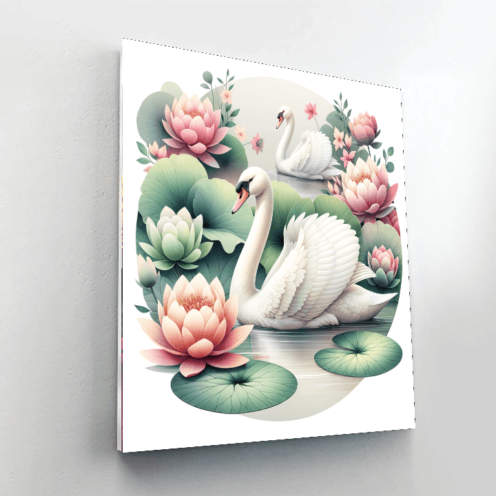 Graceful Swans In Bloom Number Painting