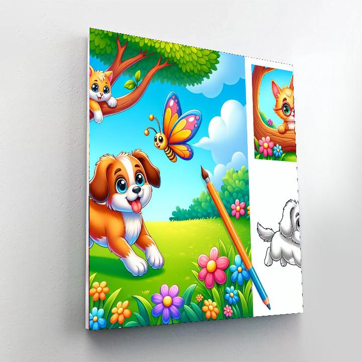 Cheerful Pet Play Day Numbered Painting Kits