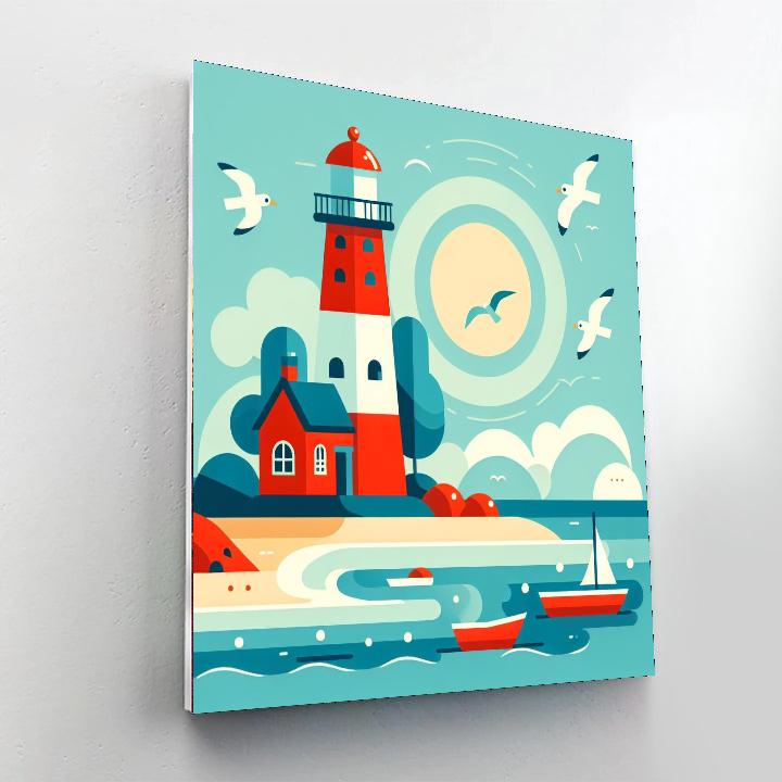 Lively Lighthouse Lagoon Paint By Numbers Art