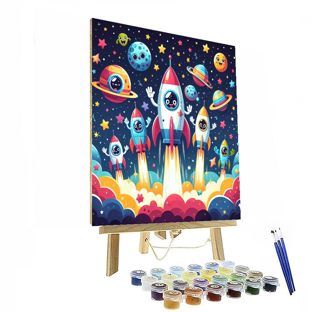 Joyful Space Rockets Paint By Numbers Art
