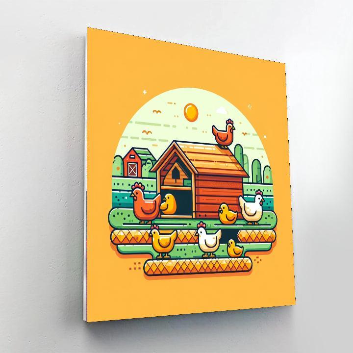 Cheerful Chicken Coop Number Painting