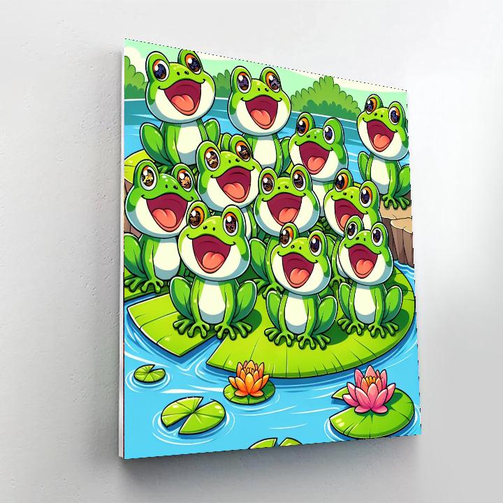 Cheerful Frog Choir Number Painting