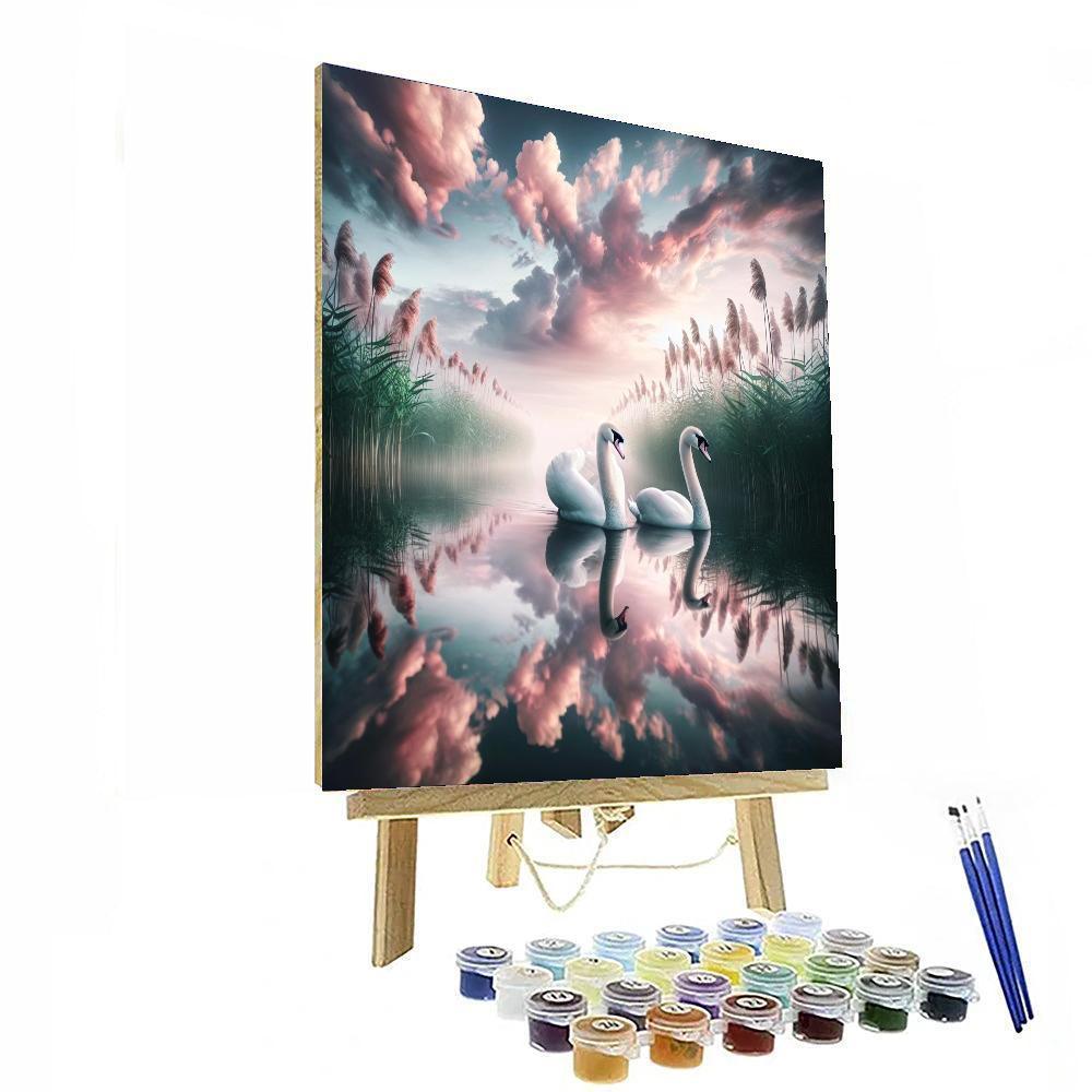 Elegant Swan Lake Serenity Painting By Numbers Kit