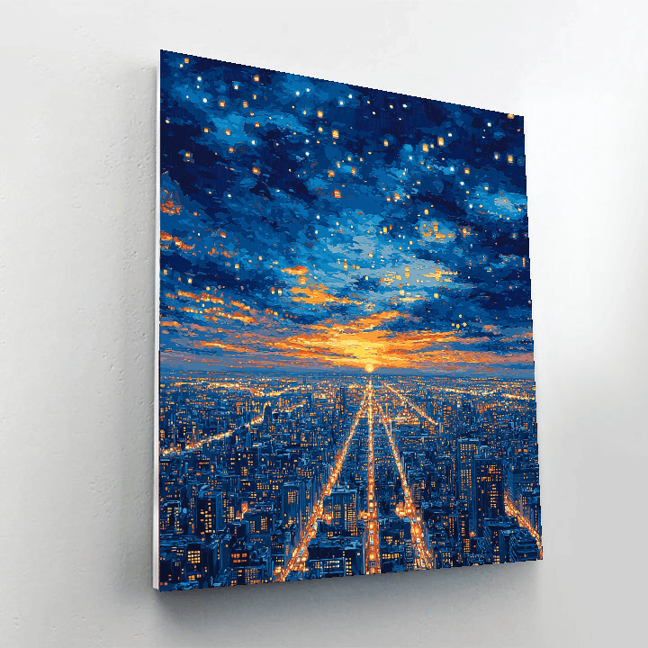René Magritte Inspired Surreal City Lights  DIY Paint By Numbers
