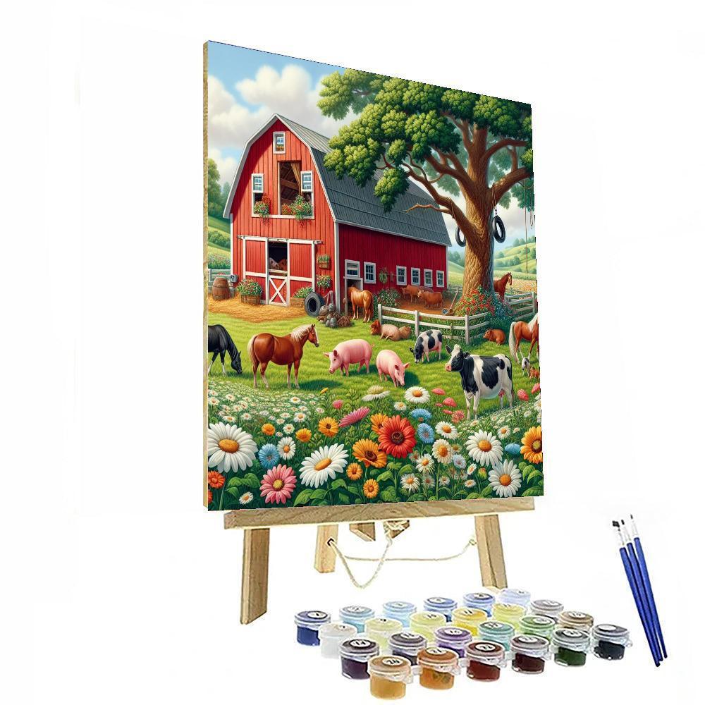 Colorful Farmyard Scene Number Painting