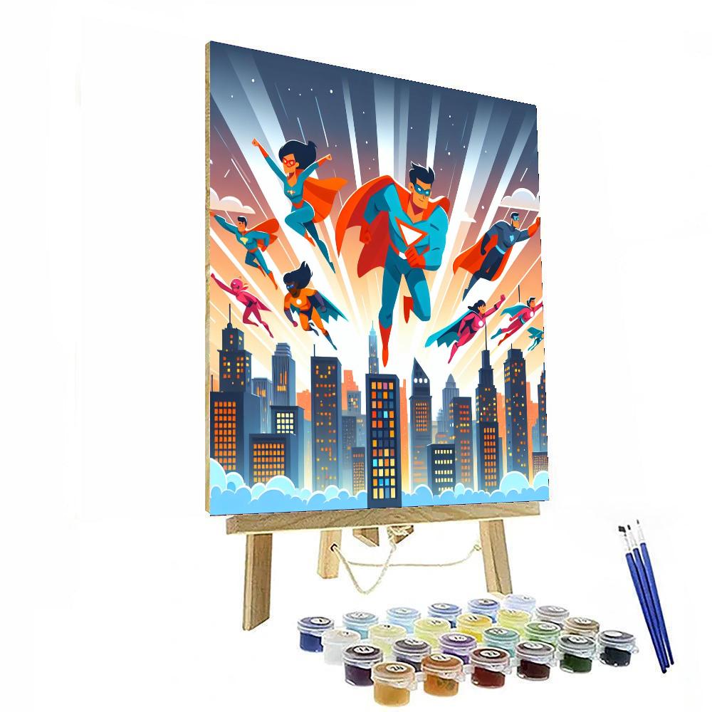 Superhero Cityscape Adventure Painting Number Kit