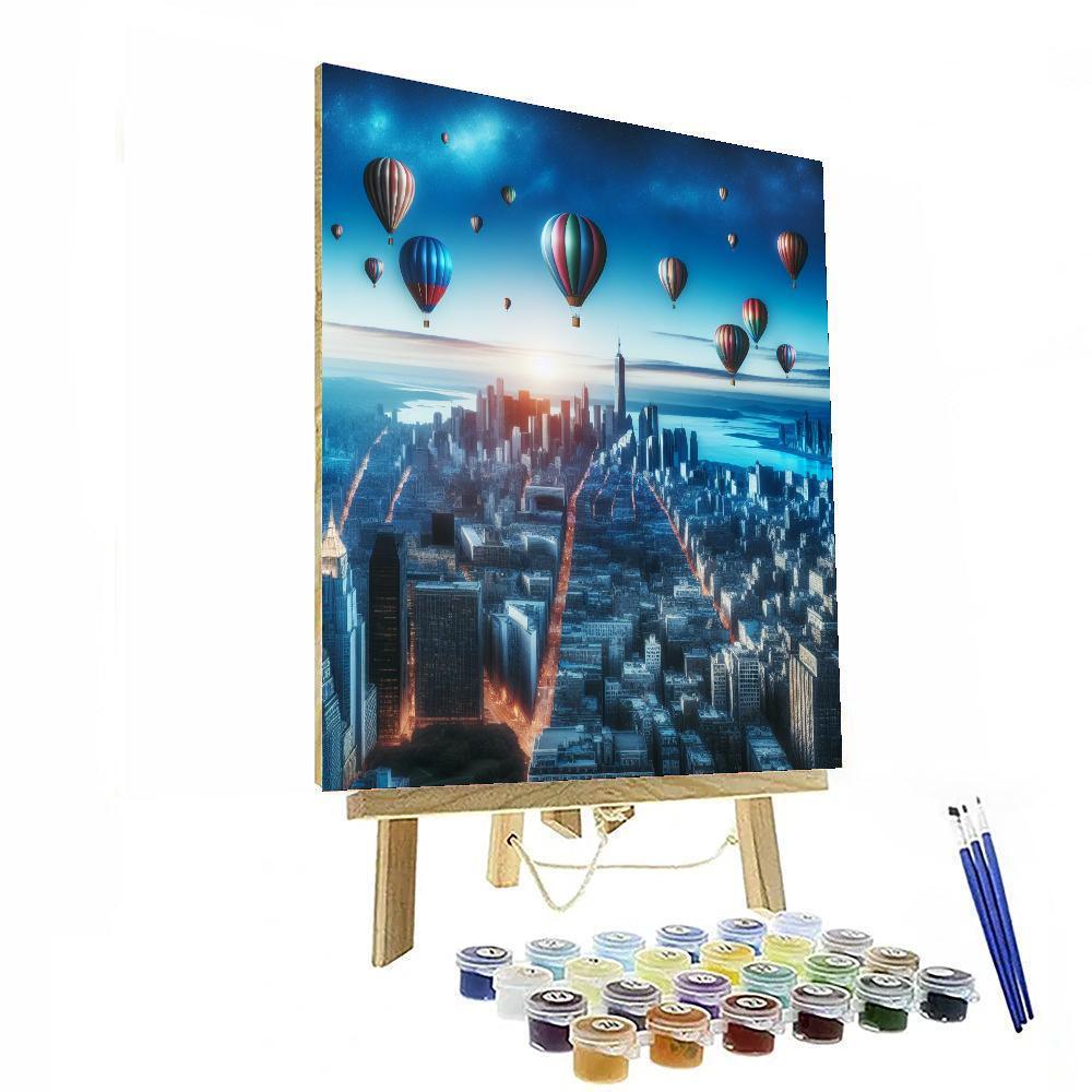 Floating Balloons Over Cityscape Painting By Numbers Kit