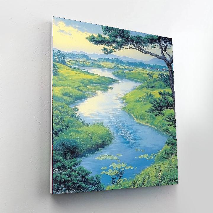 Utagawa Hiroshige Inspired Tranquil River's Embrace  Number Painting