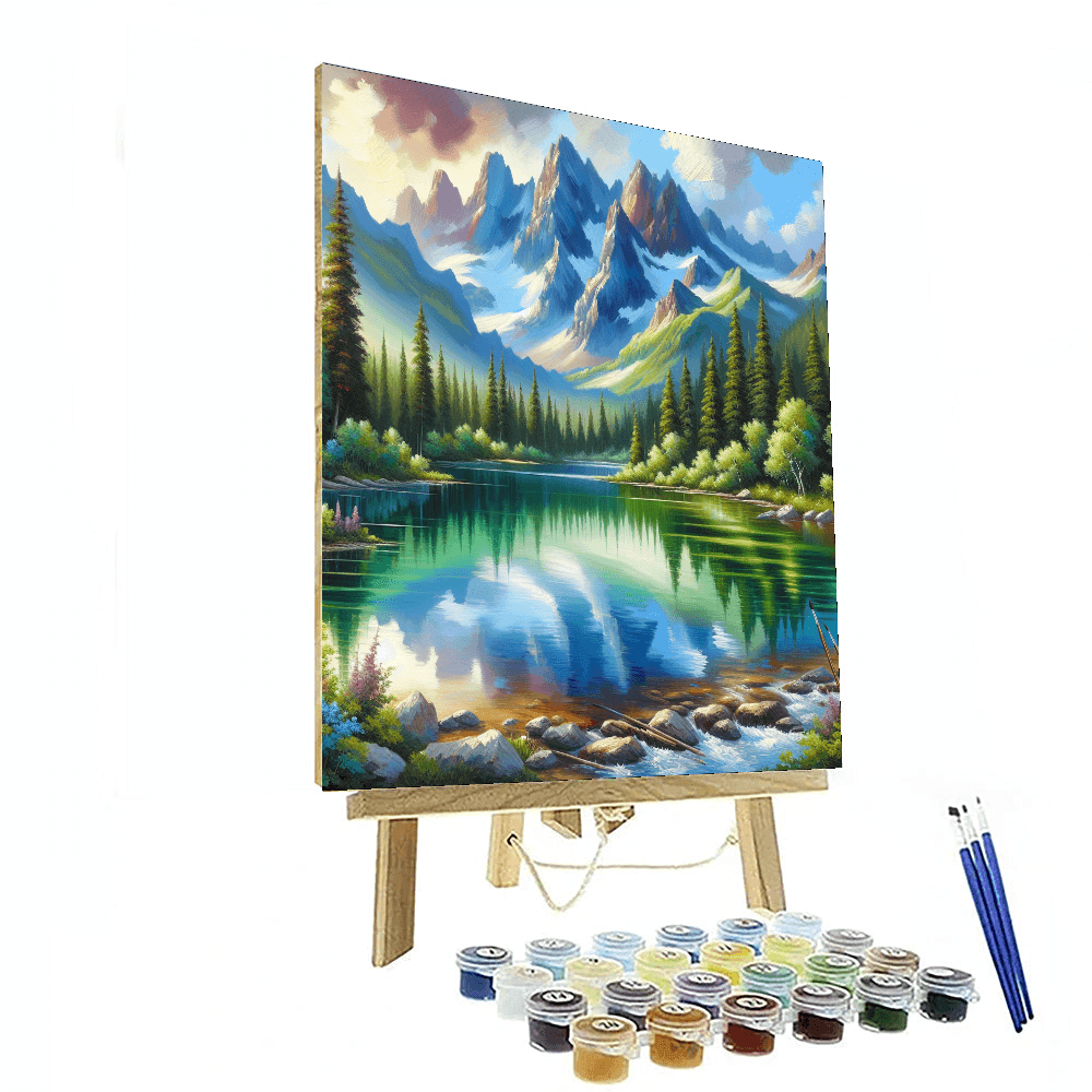 Serene Mountain Lake Reflection Number Painting