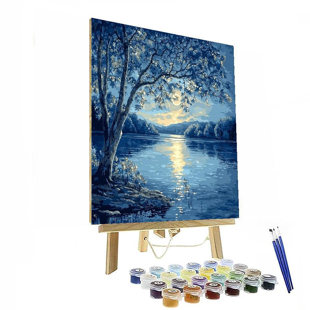 Utagawa Hiroshige Inspired Moonlight On Tranquil Waters  Number Painting