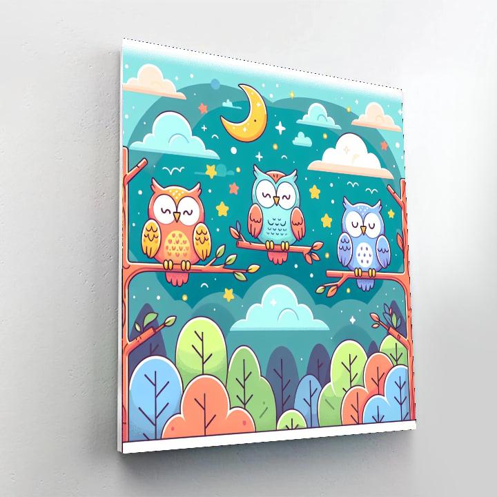 Colorful Owls Number Painting