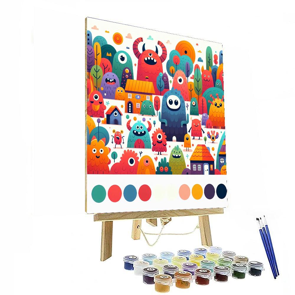 Friendly Monster Village Paint By Numbers
