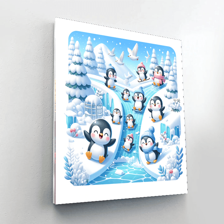 Playful Penguins On Ice DIY Paint By Numbers