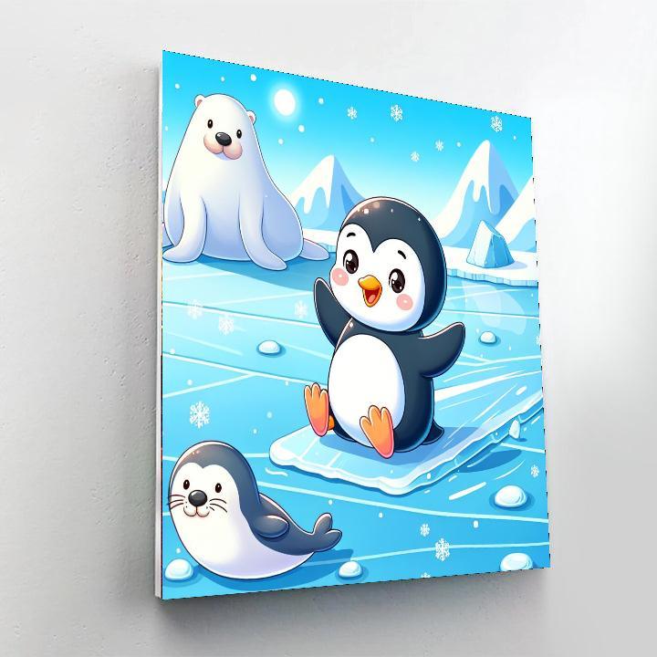 Playful Polar Animals Painting Number Kit