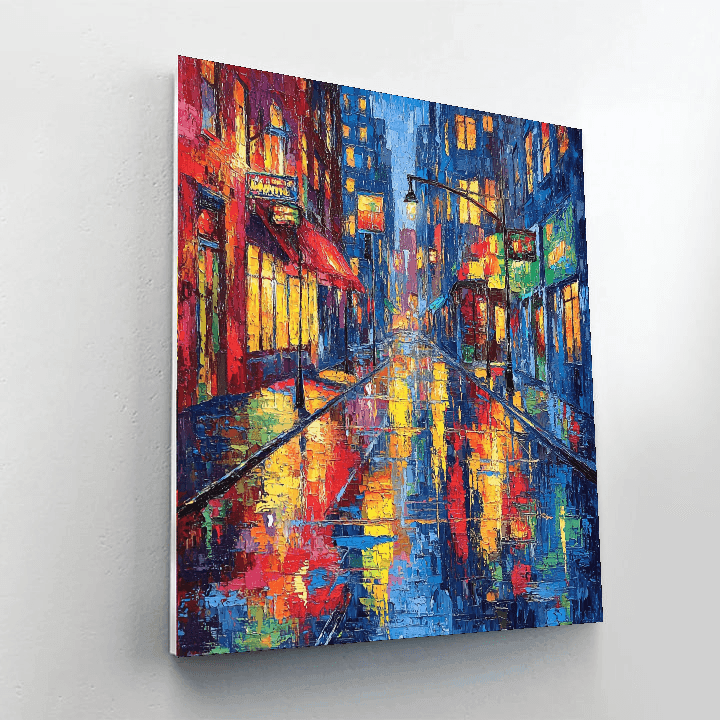 Leonid Afremov Inspired Whimsical Rainy Day  Number Painting