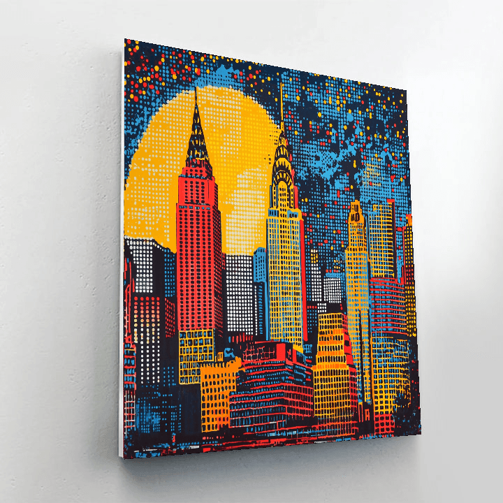 Roy Lichtenstein Inspired Industrial Night Skyline  Numbered Painting Kits