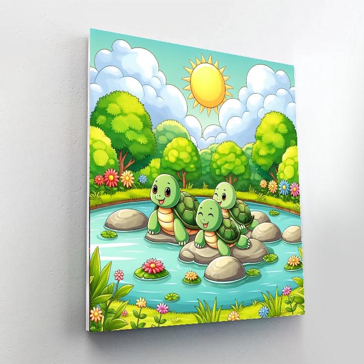Happy Turtles In The Sun Painting By Numbers Kit