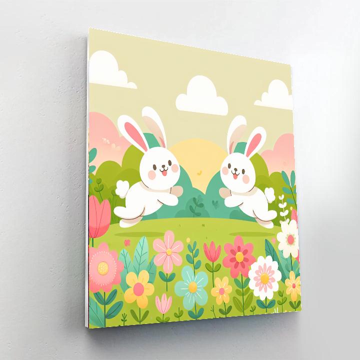 Joyful Springtime Bunnies Paint By Numbers Art