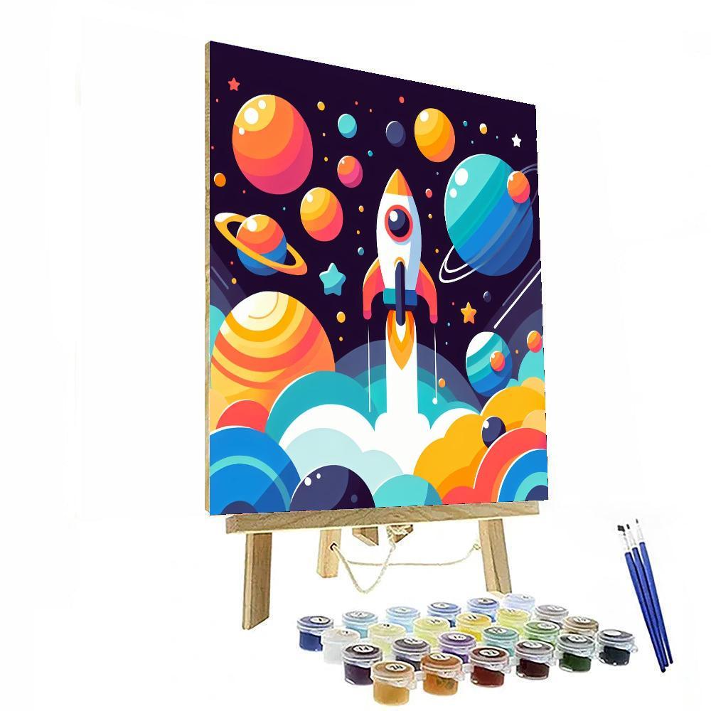 Space Adventure With Rockets Paint By Numbers