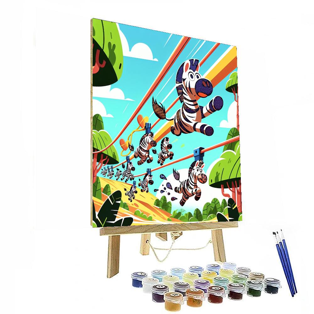 Zesty Zebra Zipline Painting Number Kit
