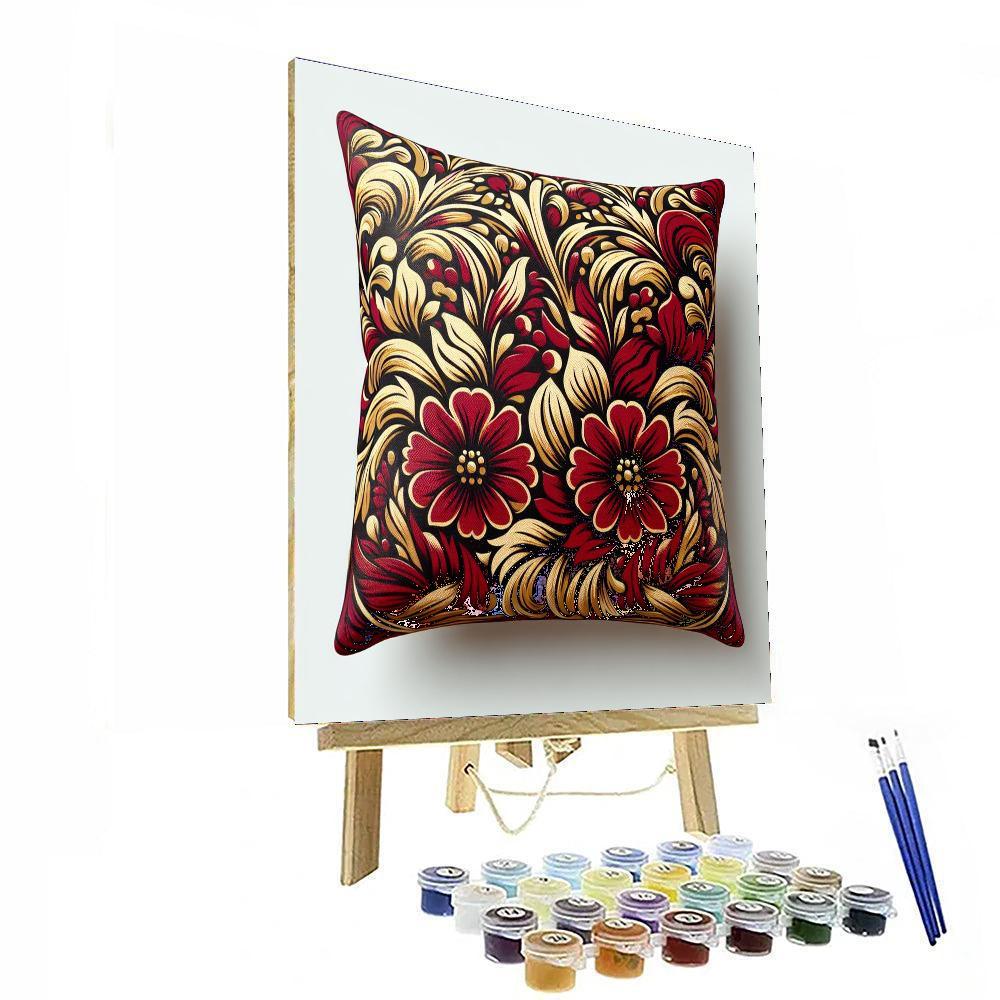 Crimson Bloom Cushion Paint By Number