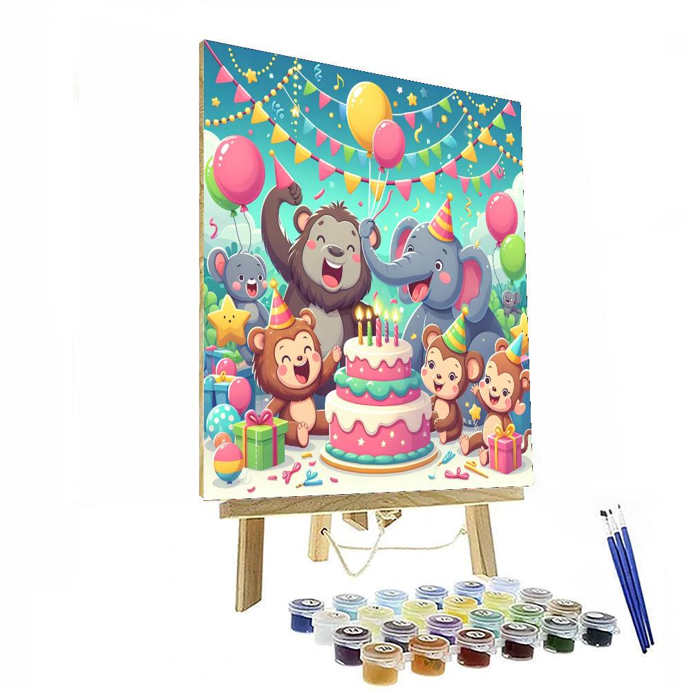 Playful Animal Party Paint By Numbers Art