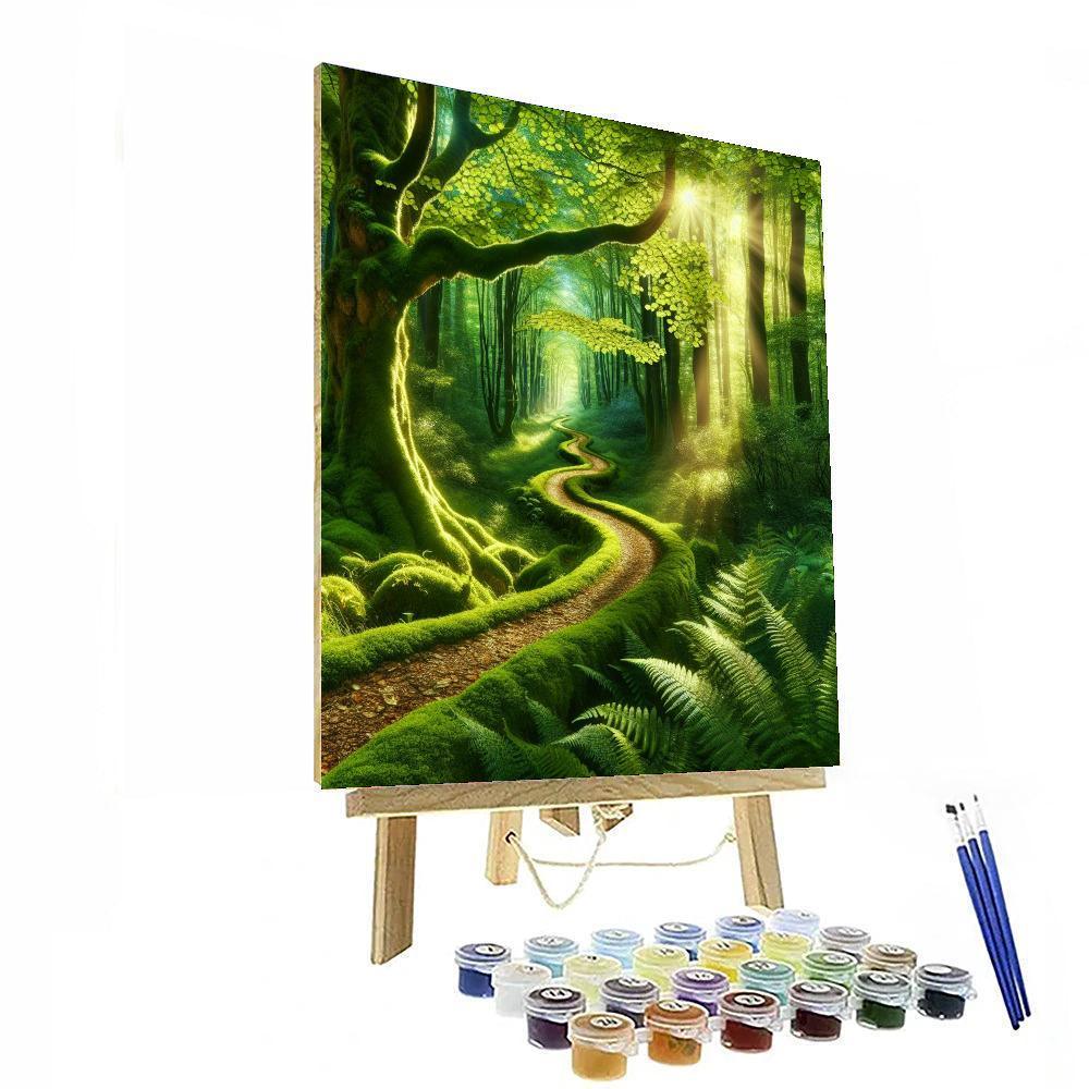 Lush Green Forest Path Number Painting
