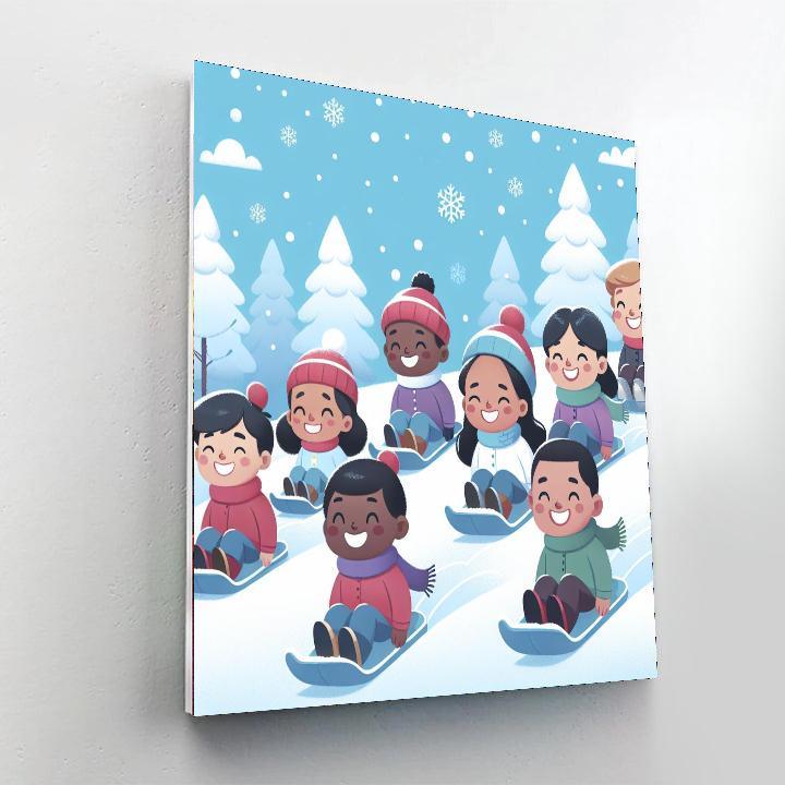 Merry Holiday Sledding Paint By Number