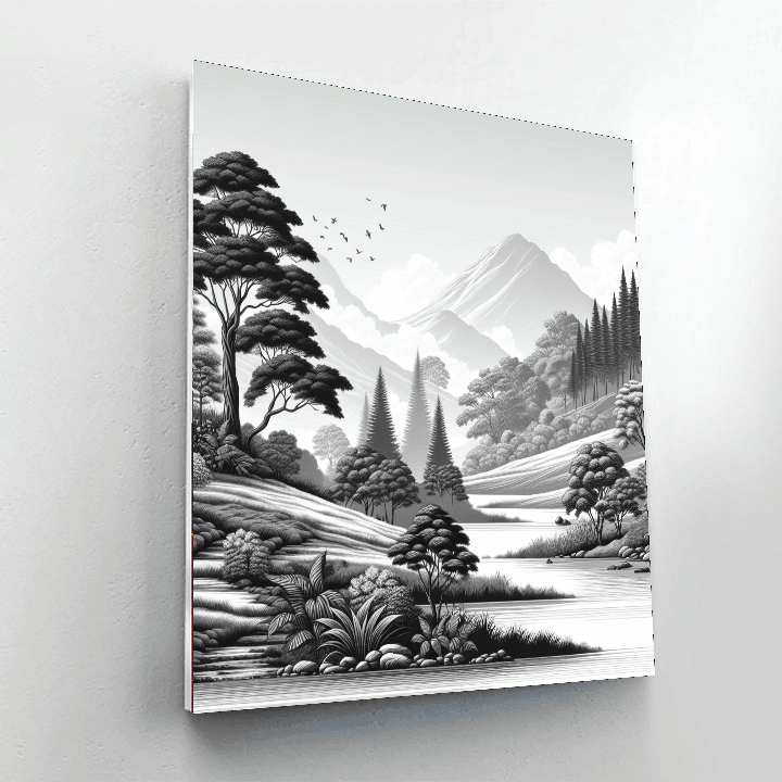 Sophisticated Monochrome Landscape Paint By Number