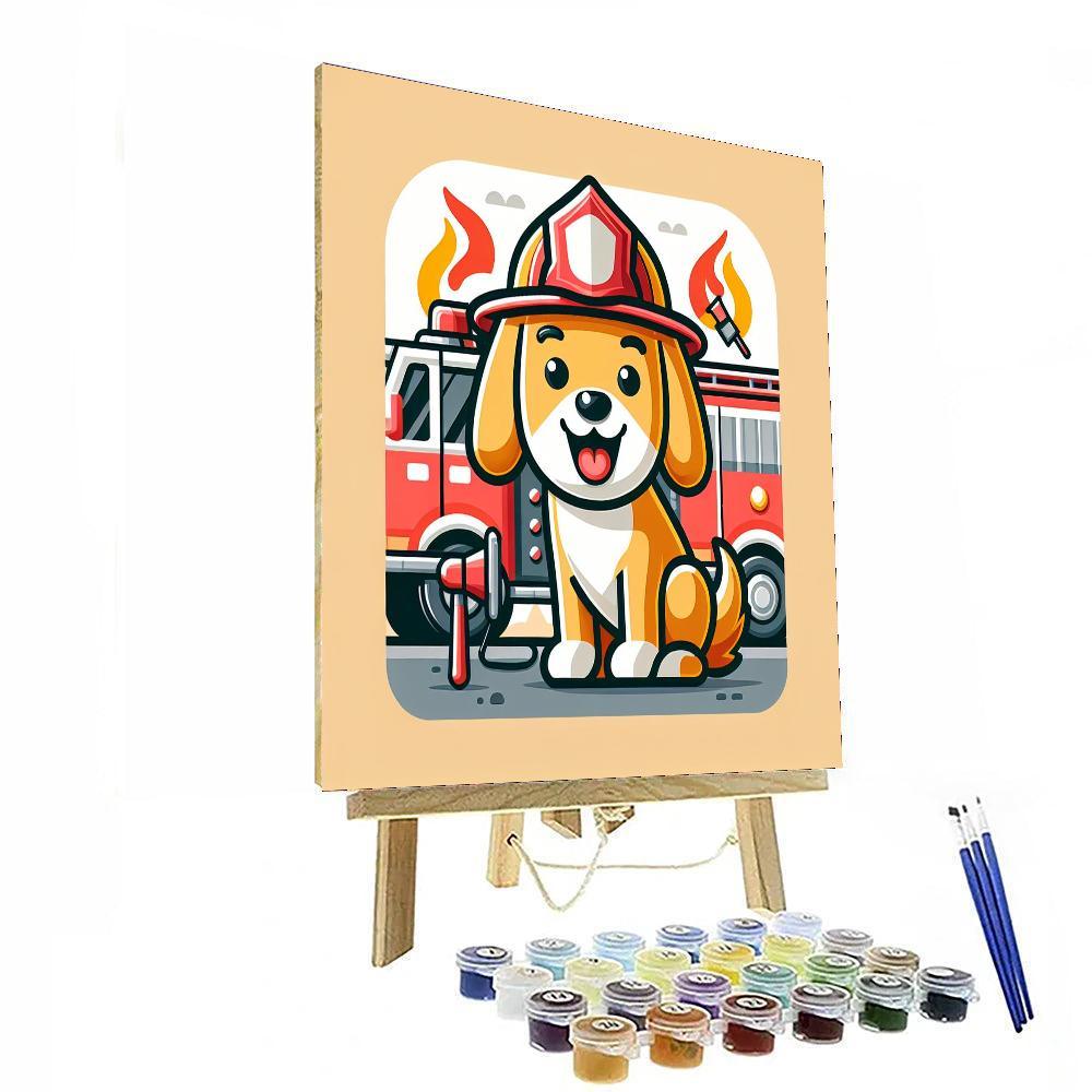 Brave Firefighter Dog Number Painting