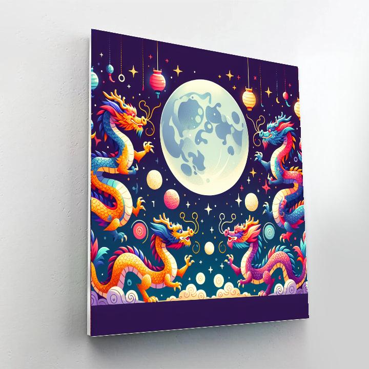 Dancing Dragons' Lunar Celebration Number Painting