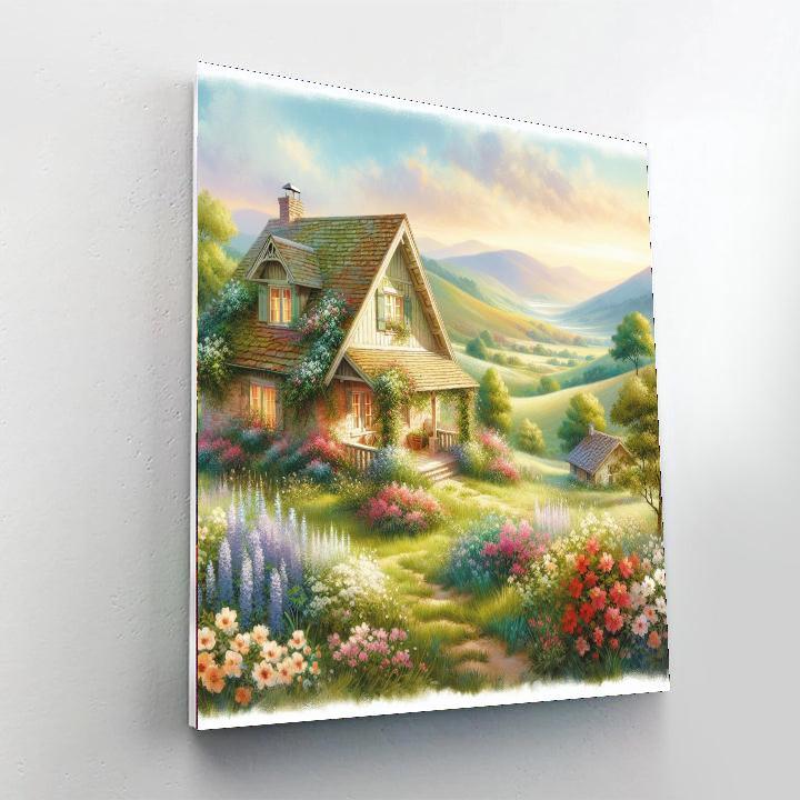 Charming Cottage Landscape Painting Number Kit