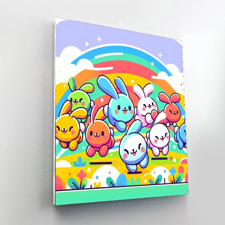 Rainbow Rabbit Romp Paint By Numbers Art