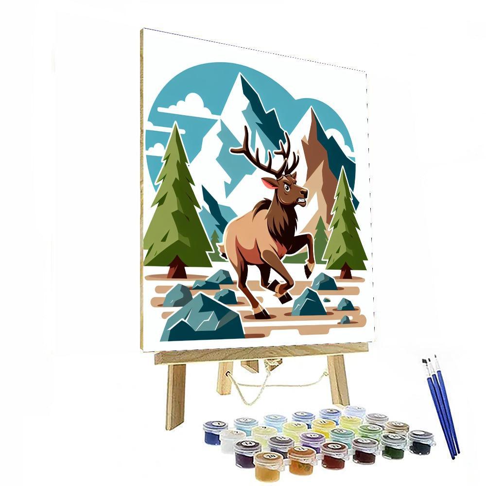 Energetic Elk's Mountain March Painting Number Kit