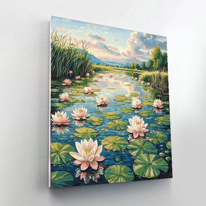 Utagawa Hiroshige Inspired Reflections Of A Calm Lotus Pond  Painting By Numbers Kit