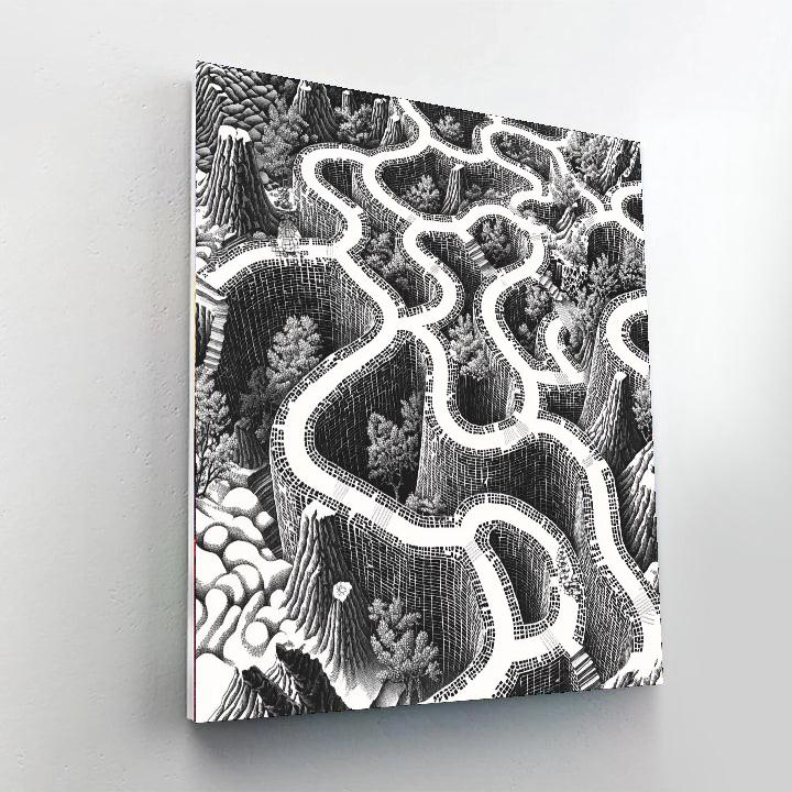 M.C. Escher Inspired Labyrinthine Pathways  Numbered Painting Kits
