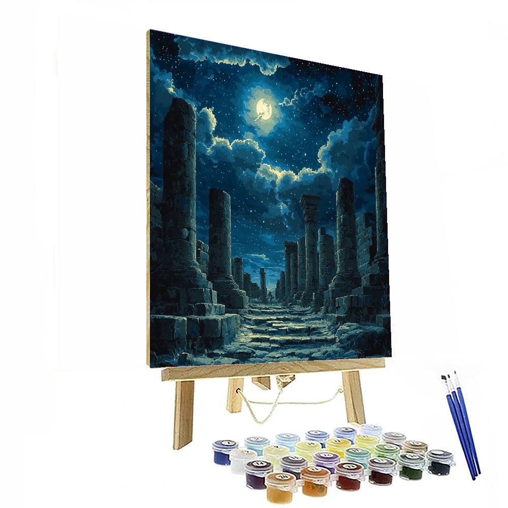 Caspar David Friedrich Inspired Historic Ruins Under Moonlight  Paint By Numbers Kits
