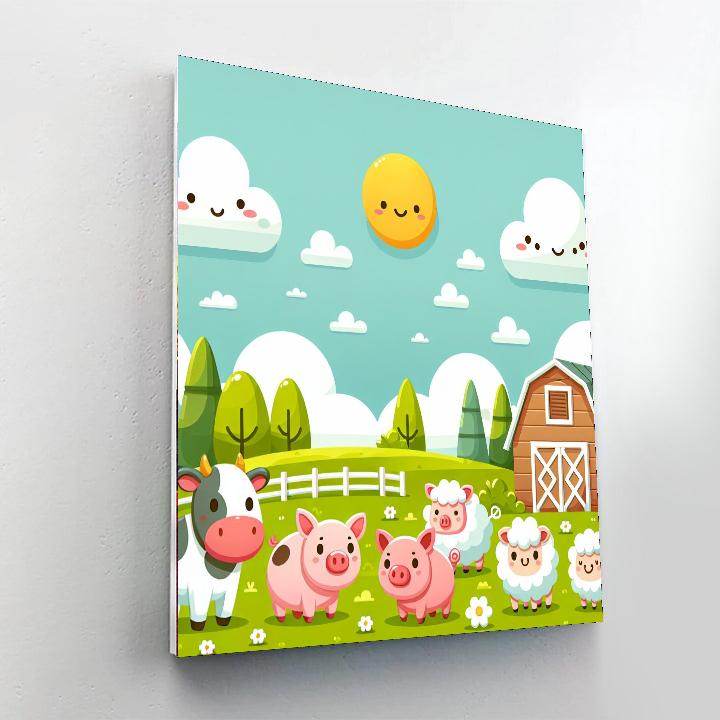 Cheerful Farm Animal Frolic Paint By Numbers Art