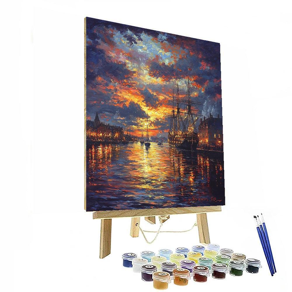 William Turner Inspired Harbor Lights Reflections  Number Painting