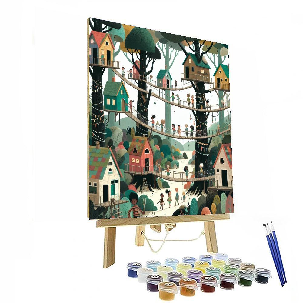 Mystical Treehouse Village Paint By Numbers Art