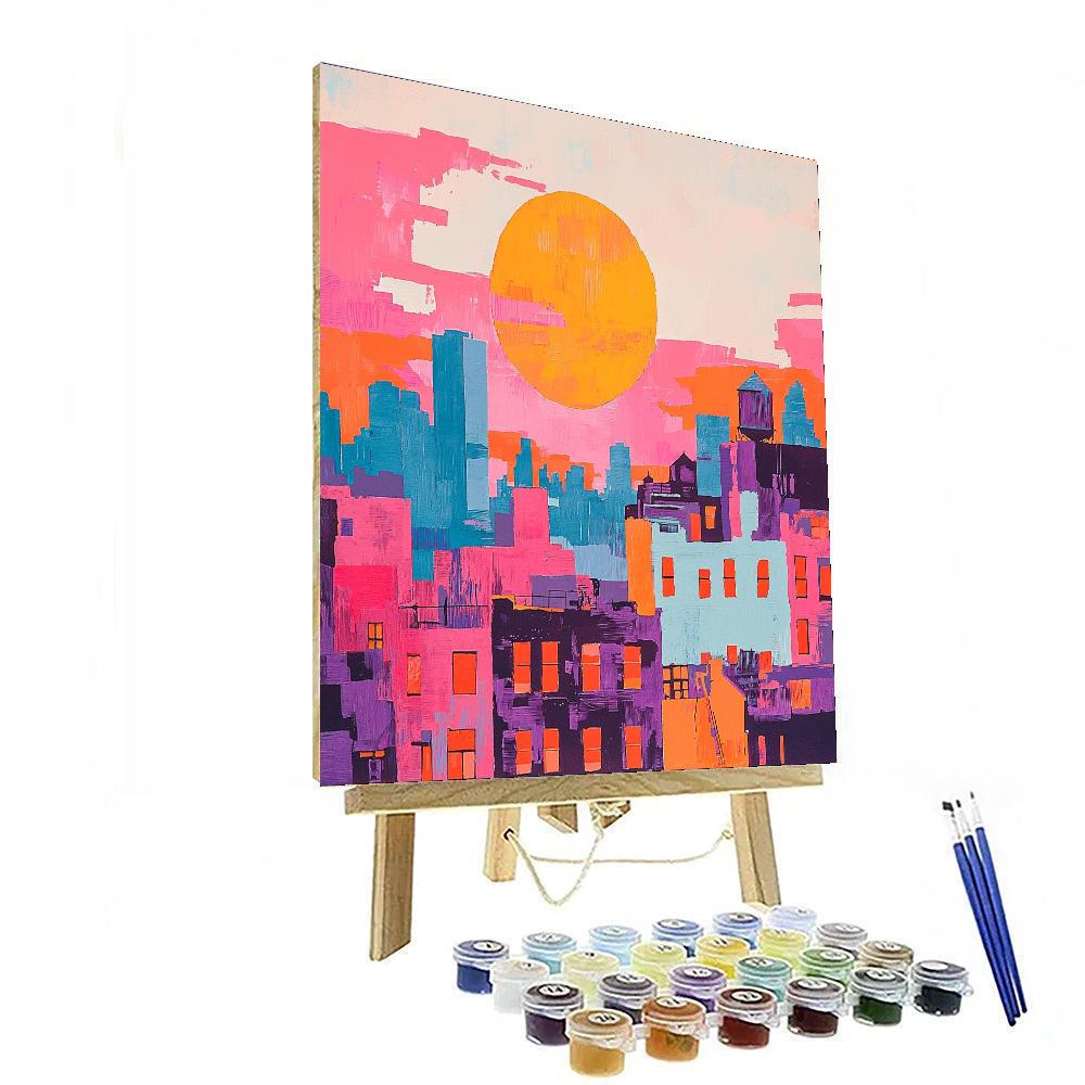 Hockney Inspired Colorful Urban Sunset  Paint By Numbers