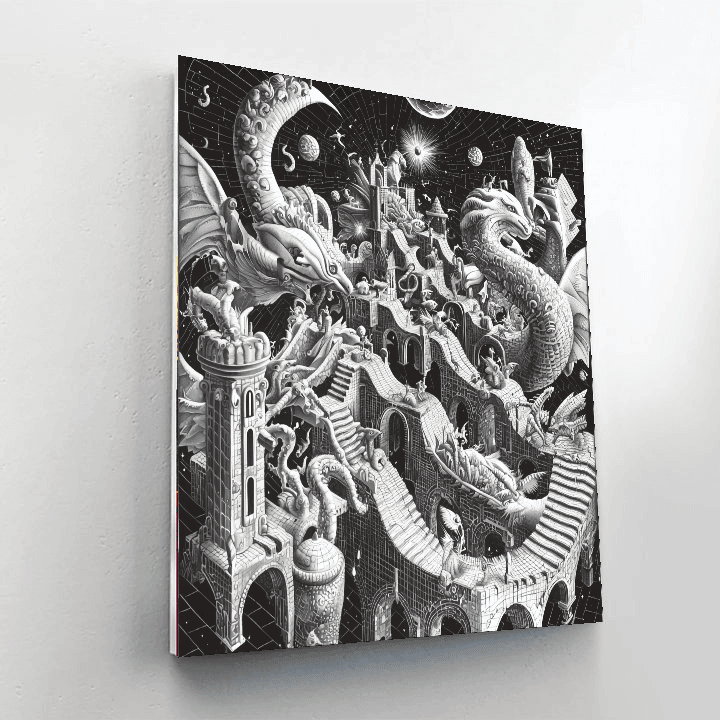 M.C. Escher Inspired Mythical Creatures' Parade  Number Painting
