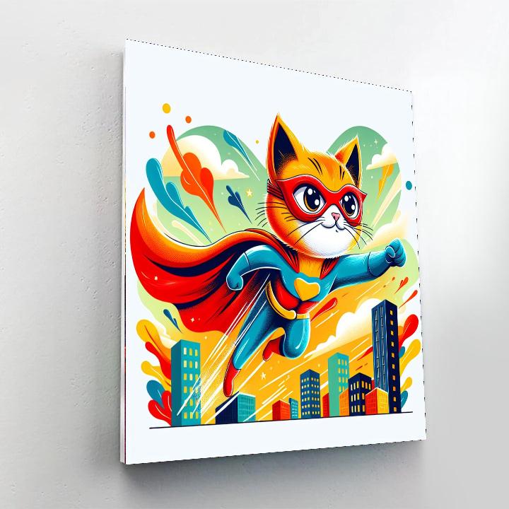 Superhero Cat Saves The Day Numbered Painting Kits