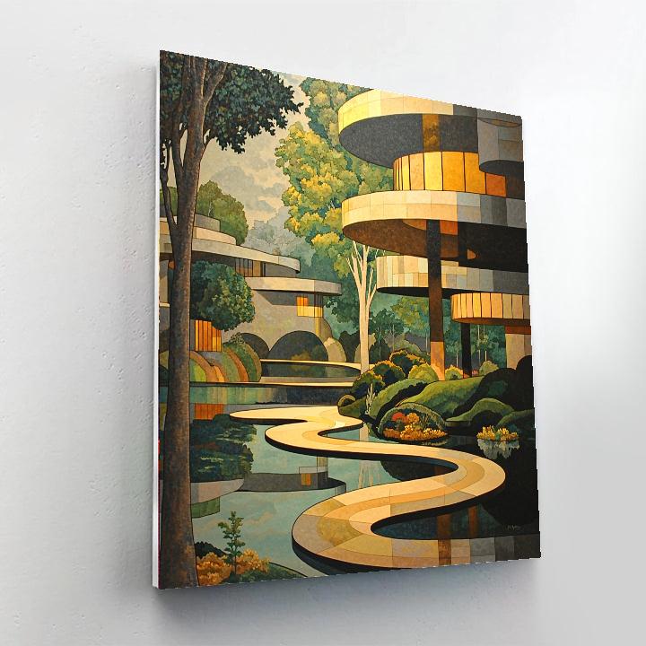 Frank Lloyd Wright Inspired Modern Architectural Fantasy  Paint By Numbers