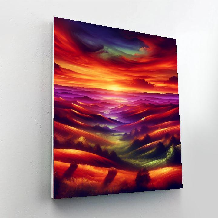 Fiery Sunset Over The Hills Paint By Color