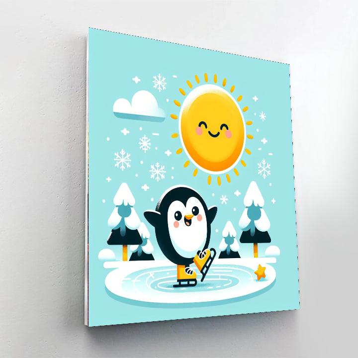 Playful Skating Penguin Numbered Painting Kits